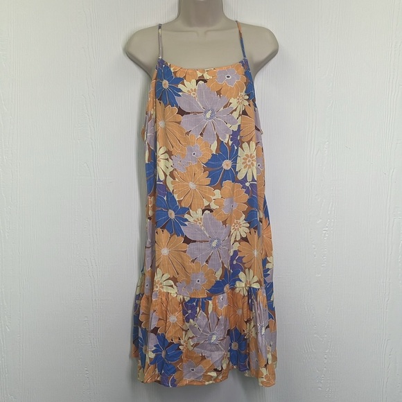 Rip Curl - Sunrise Colorful Floral Spaghetti Strap Ruffle Dress Size Large - Picture 2 of 10